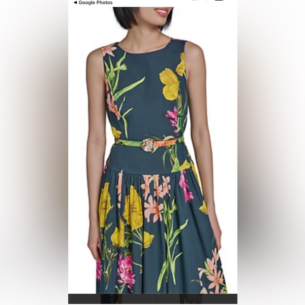 New Karl Lagerfeld Navy Floral Sleeveless Fit-and-Flare Dress size 10 - Picture 9 of 16
